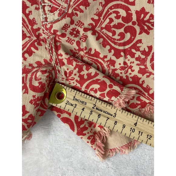 Miss Me Womens Cut Off Raw Hem Jean Shorts Red & Tan Paisley Size 27 - Picture 8 of 15